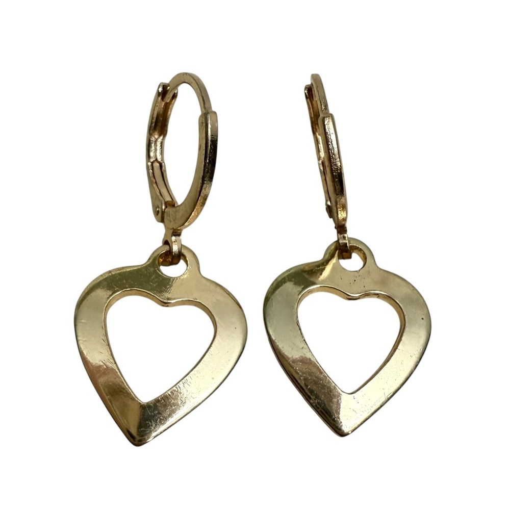 Gold Tone Heart Drop Dangle Earrings Open Lever Back Fashion Jewelry 1 in L